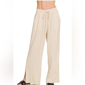 Linen Drawstring Pants|Oatmeal